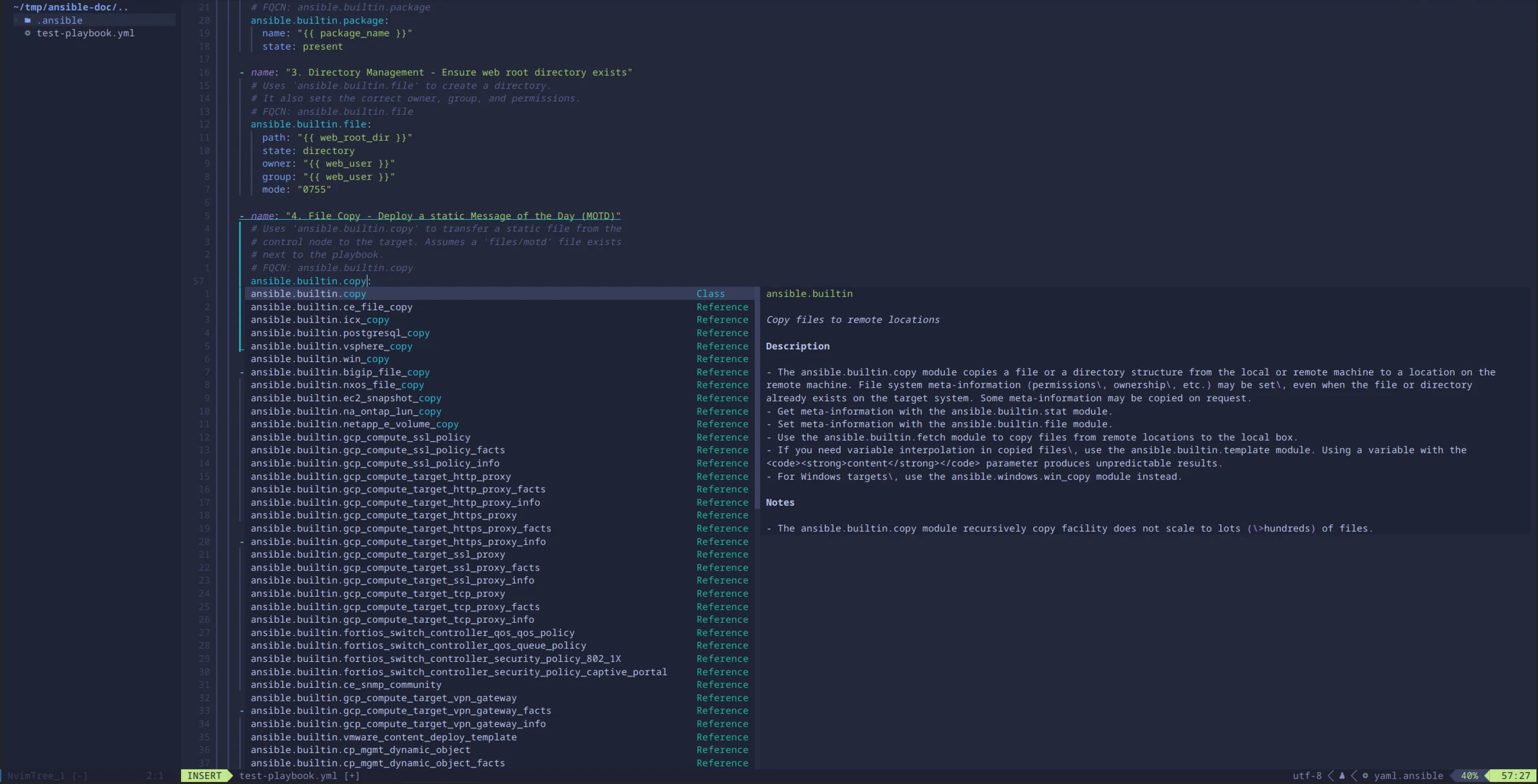 Neovim with Ansible completion and module documentation