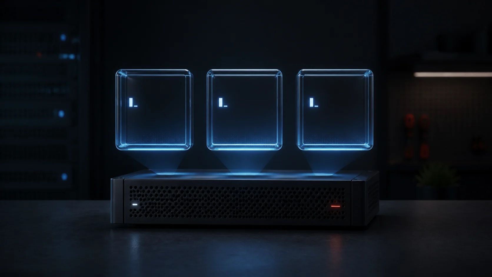 A compact server hosting three lightweight test environments